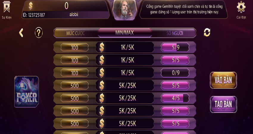 Chọn bàn chơi phù hợp khi tham gia poker tại Gemwin
