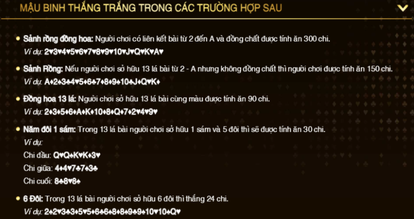 Các trường hợp bài tới trắng tại mậu binh gemwin
