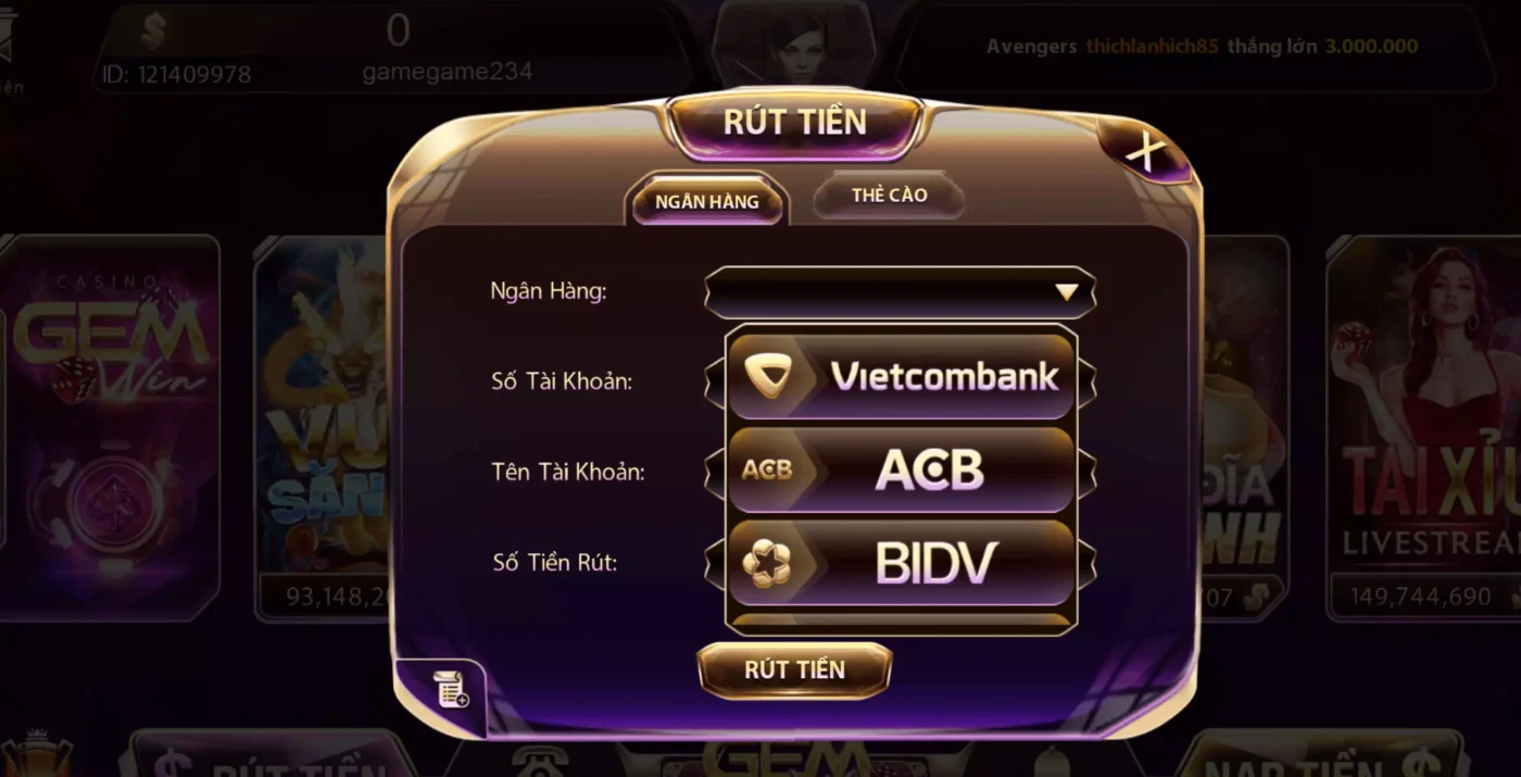 Thanh toán tiện lợi khi tai gemwin