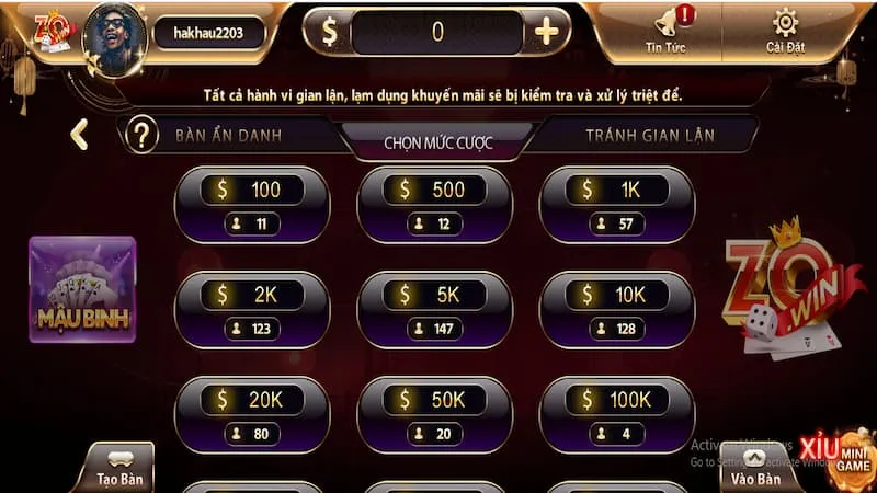 Game mậu binh tại Gemwin không có biến đổi nhiều so với truyền thống