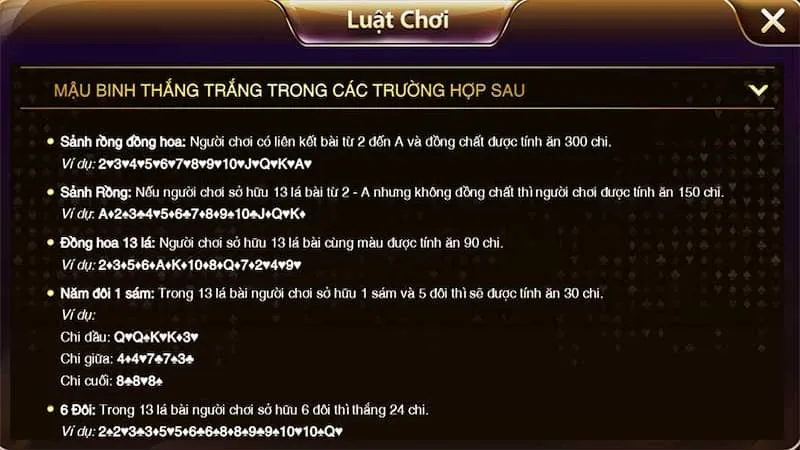 Luật ăn trắng trong game bài mậu binh